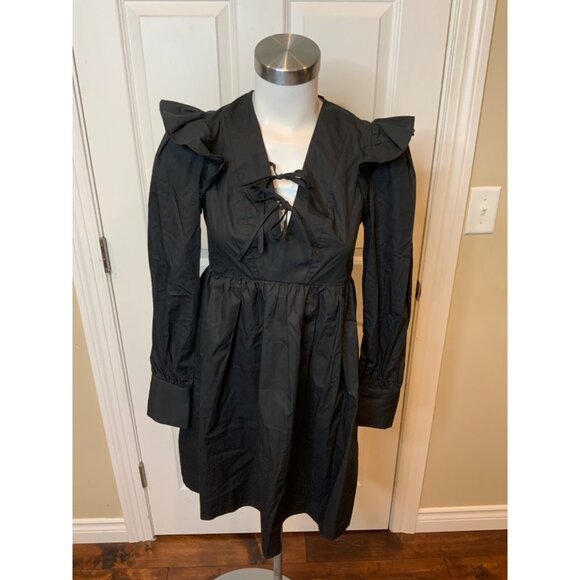 Stellah Black Poplin Long Sleeve Tie Front Dress NWT $196, Size Small - Picture 1 of 5